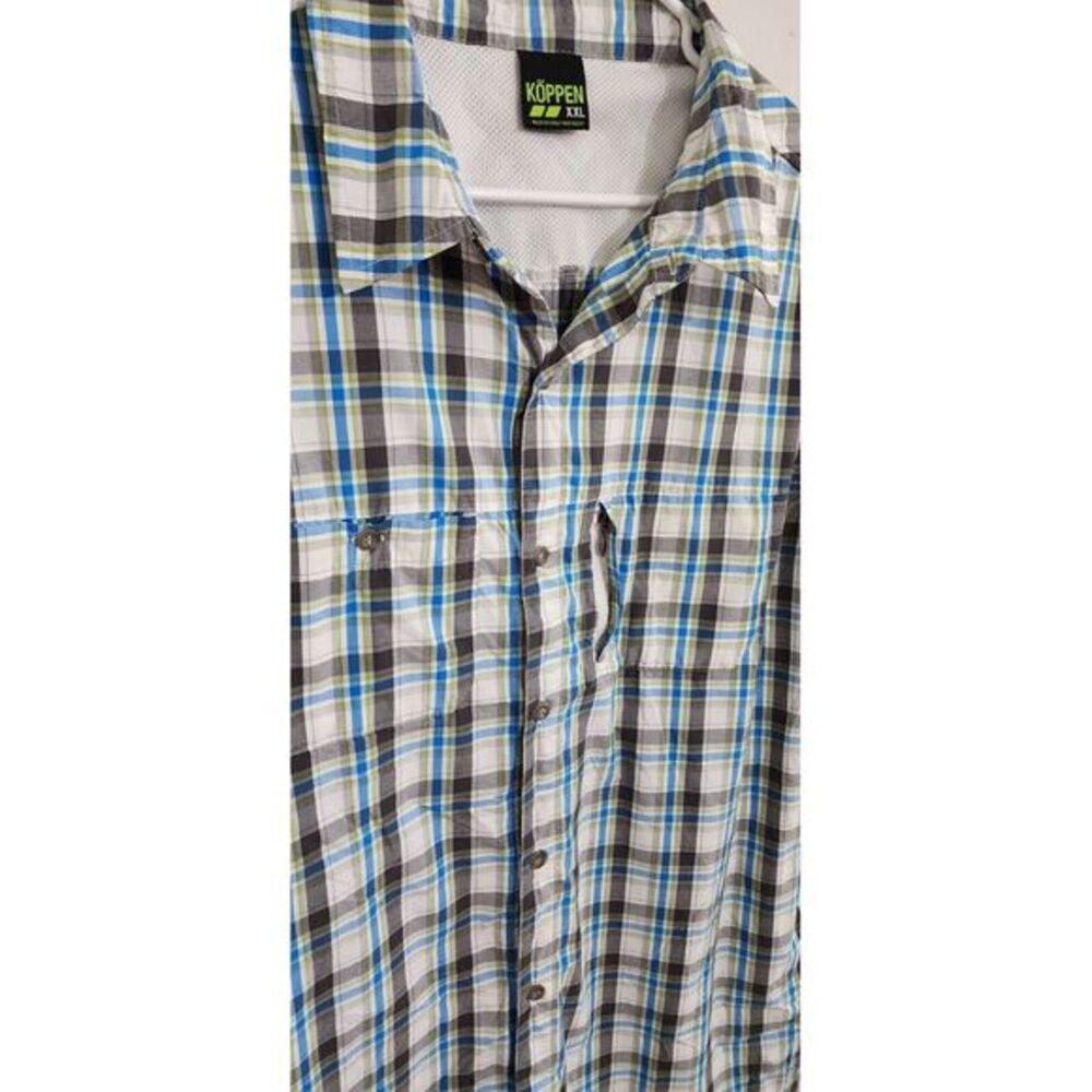 KOPPEN Mens Shirt Size XXL 2XL Vented Zip Pocket‎ Plaid Blue Short Sleeve